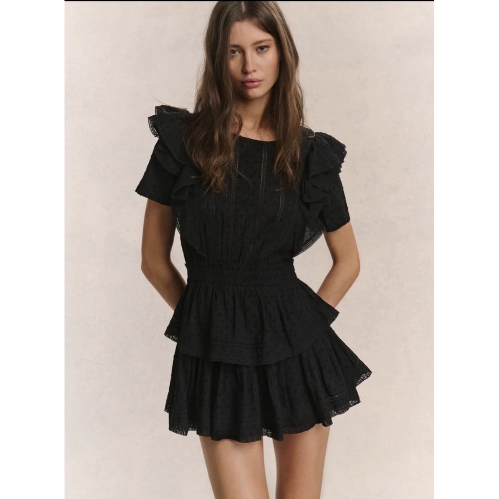 LoveShackFancy Natasha Heritage Mini Dress Black Cotton Womens Size Small